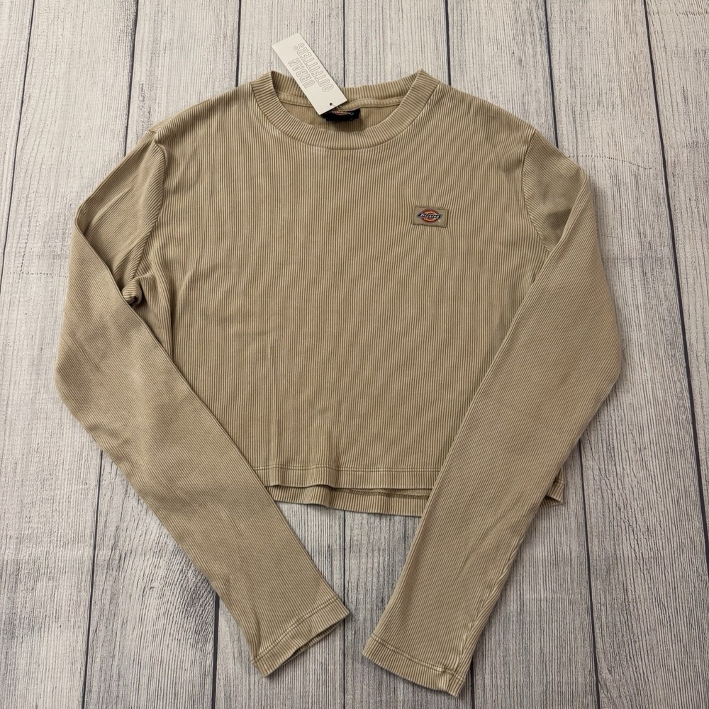 Dickies Urban Outfitters Ribbed Crop Long Sleeve Top Beige Women's Medium NWT